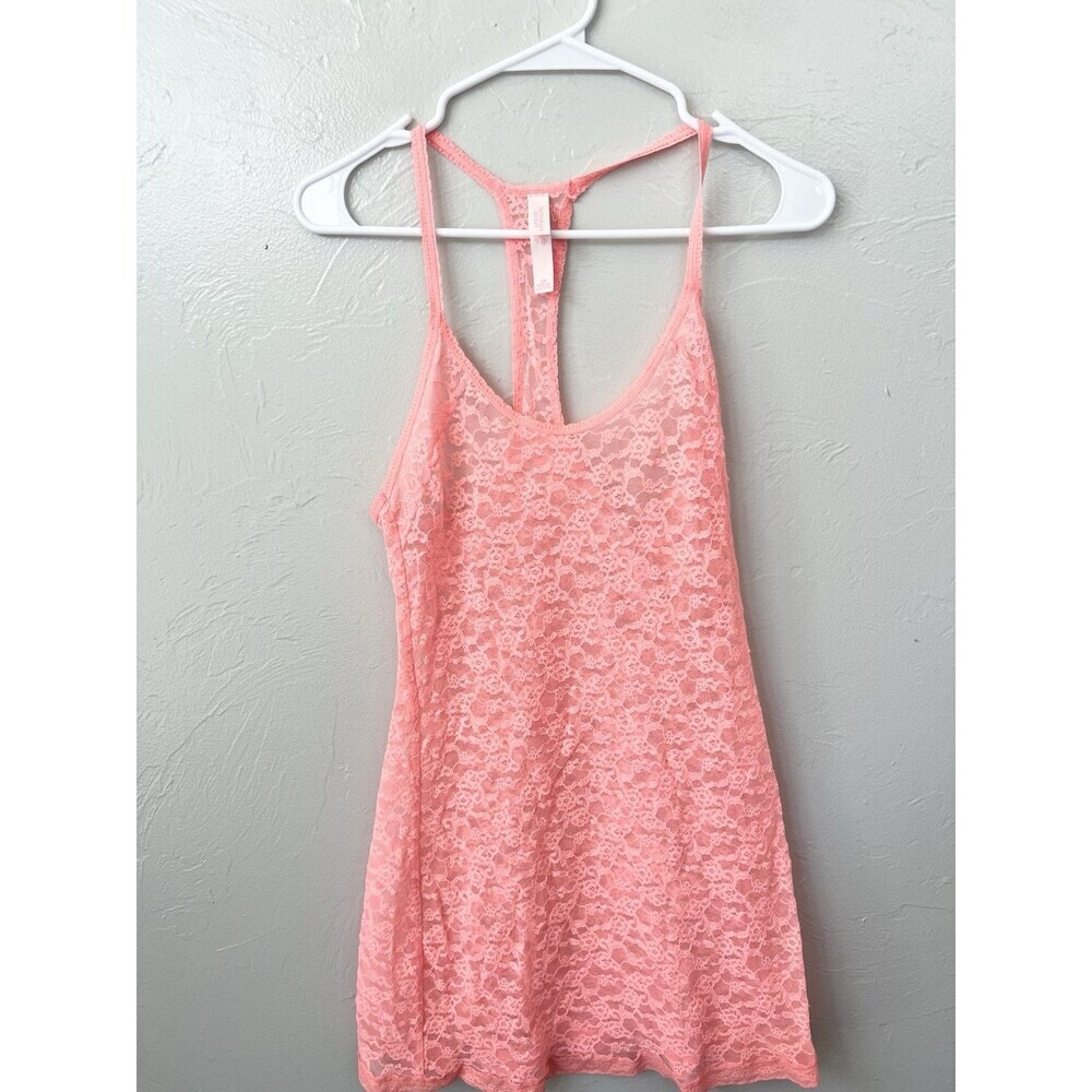 Victoria's Secret Lace Cami Chemise Teddy Slip Small Neon Pink Orange Lingerie